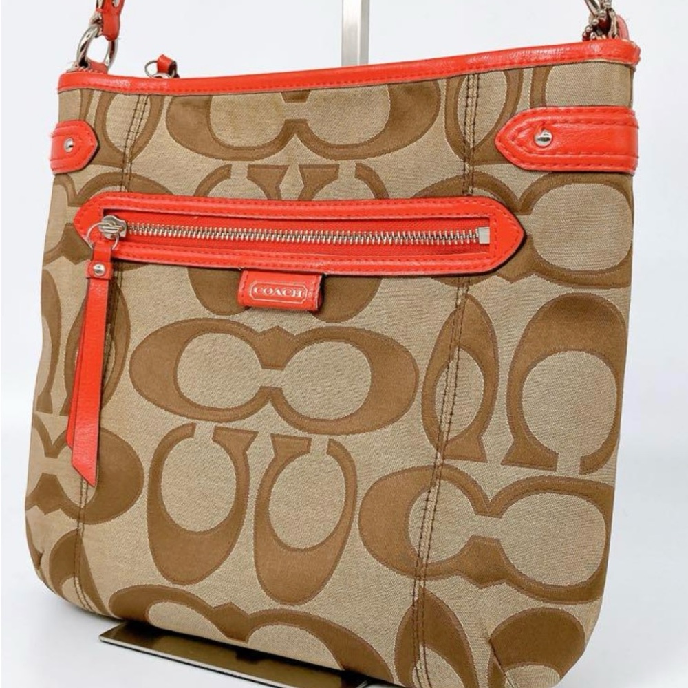 Coach Signature Tan and Orange Crossbody Bag